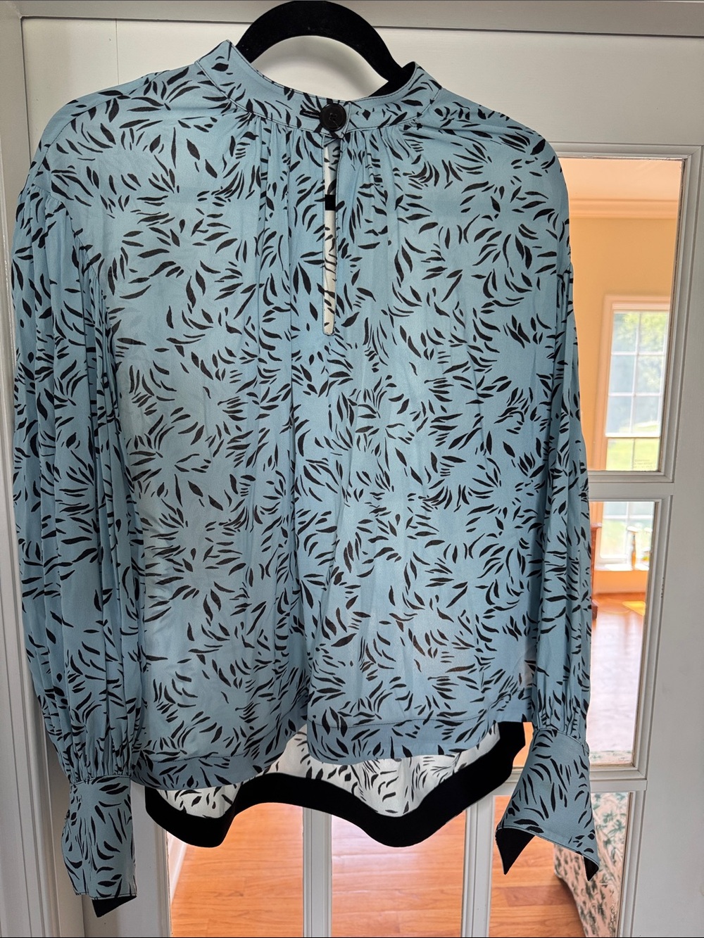 Proenza Schouler Light Blue Leaf-Print Long-Sleeve Blouse